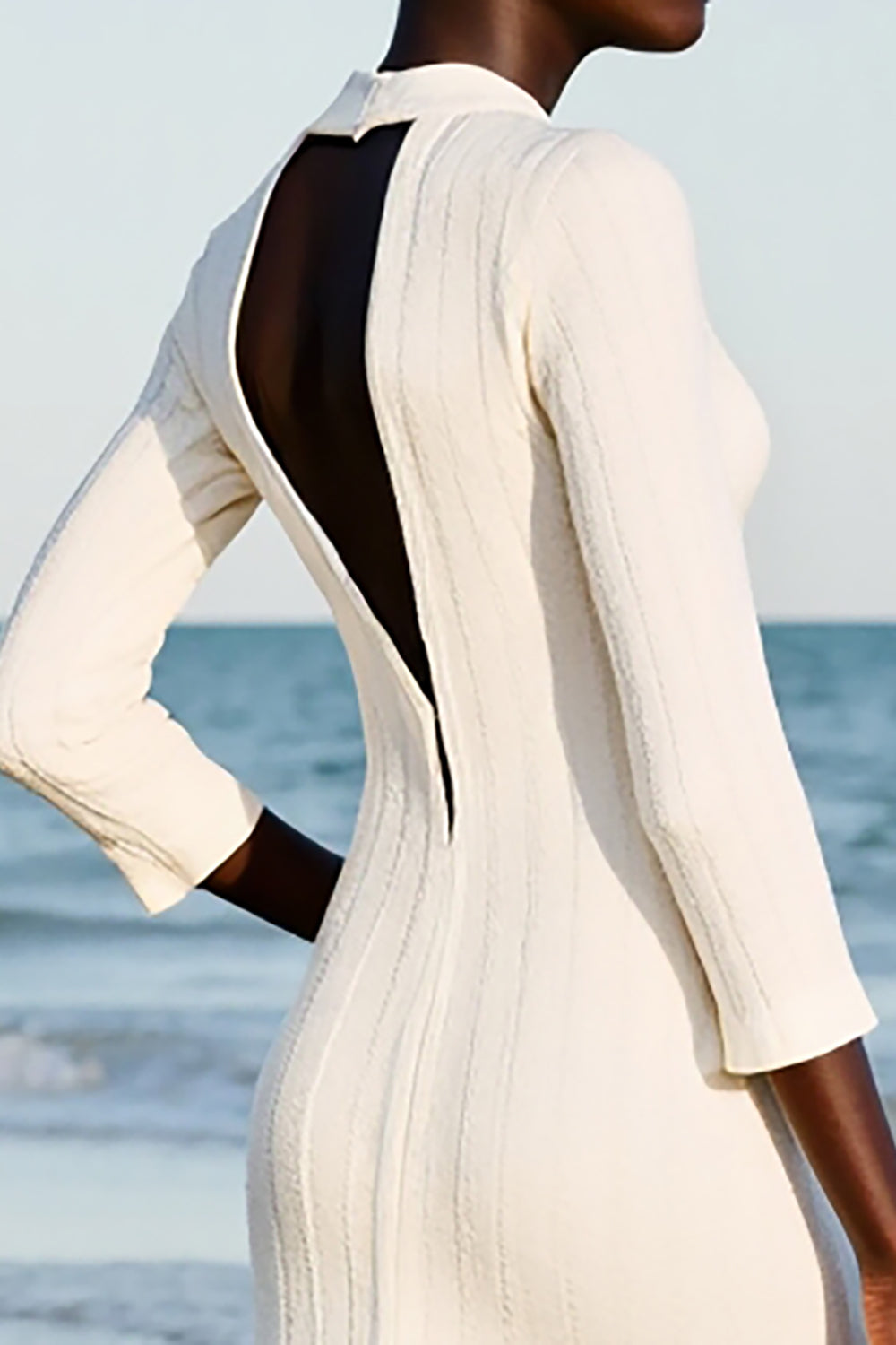 Sheath Ivory Keyhole Midi Wedding Guest Dress