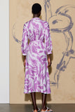 Long Sleeve Printed V Neck Purple Wedding Guest Dress With Sash