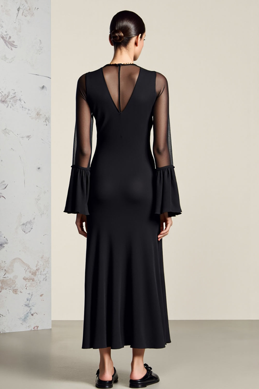Long Sleeve Black A Line Wedding Guest Dress