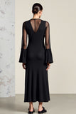 Long Sleeve Black A Line Wedding Guest Dress