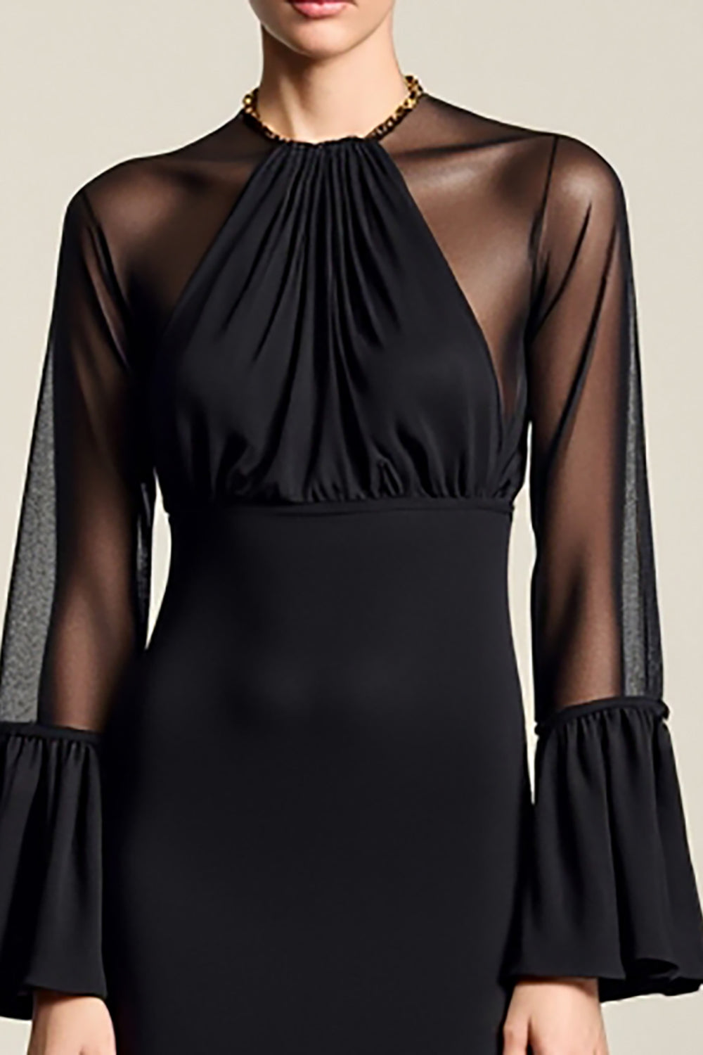 Long Sleeve Black A Line Wedding Guest Dress