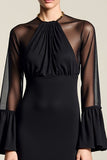 Long Sleeve Black A Line Wedding Guest Dress