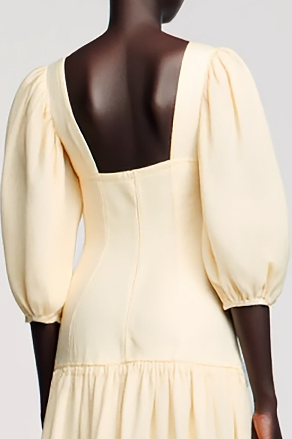 Apricot Square Neck Satin Midi Wedding Guest Dress with Sleeves