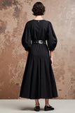 Black V-Neck A Line Midi Wedding Guest Dress with Half Sleeves