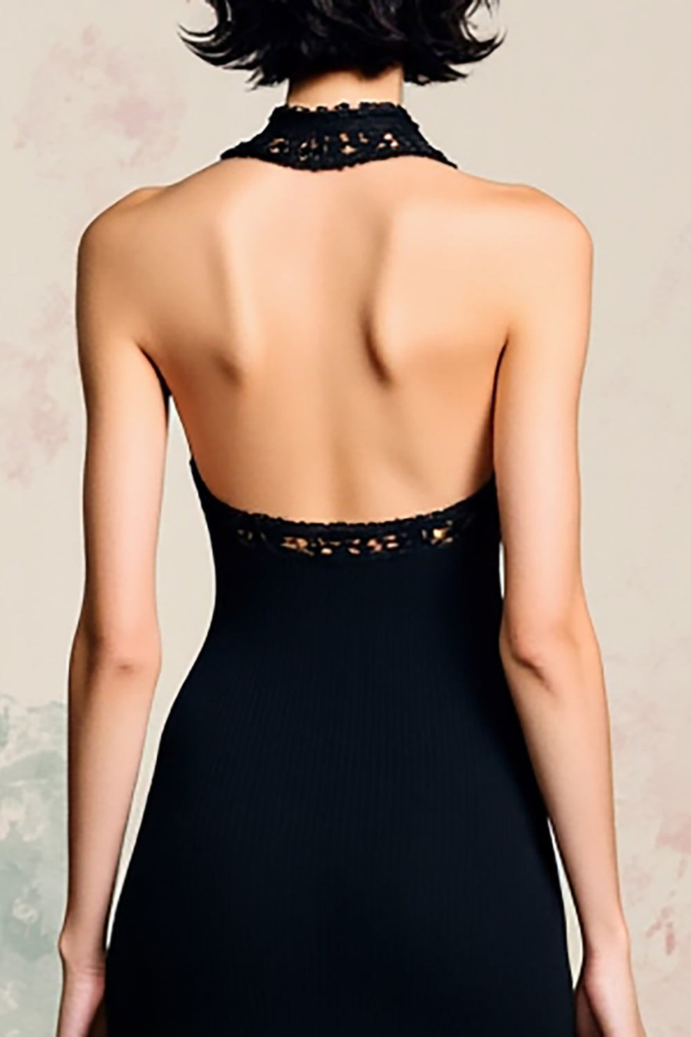 Black Halter Satin Backless Midi Wedding Guest Dress with Slit