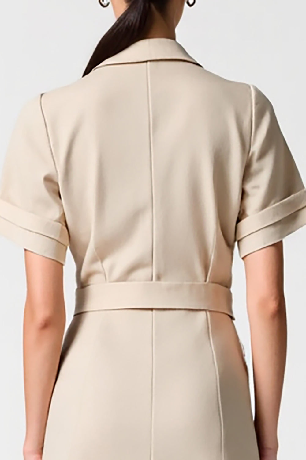 Grey Shawl Lapel Buttons Long Work Dress with Pockets