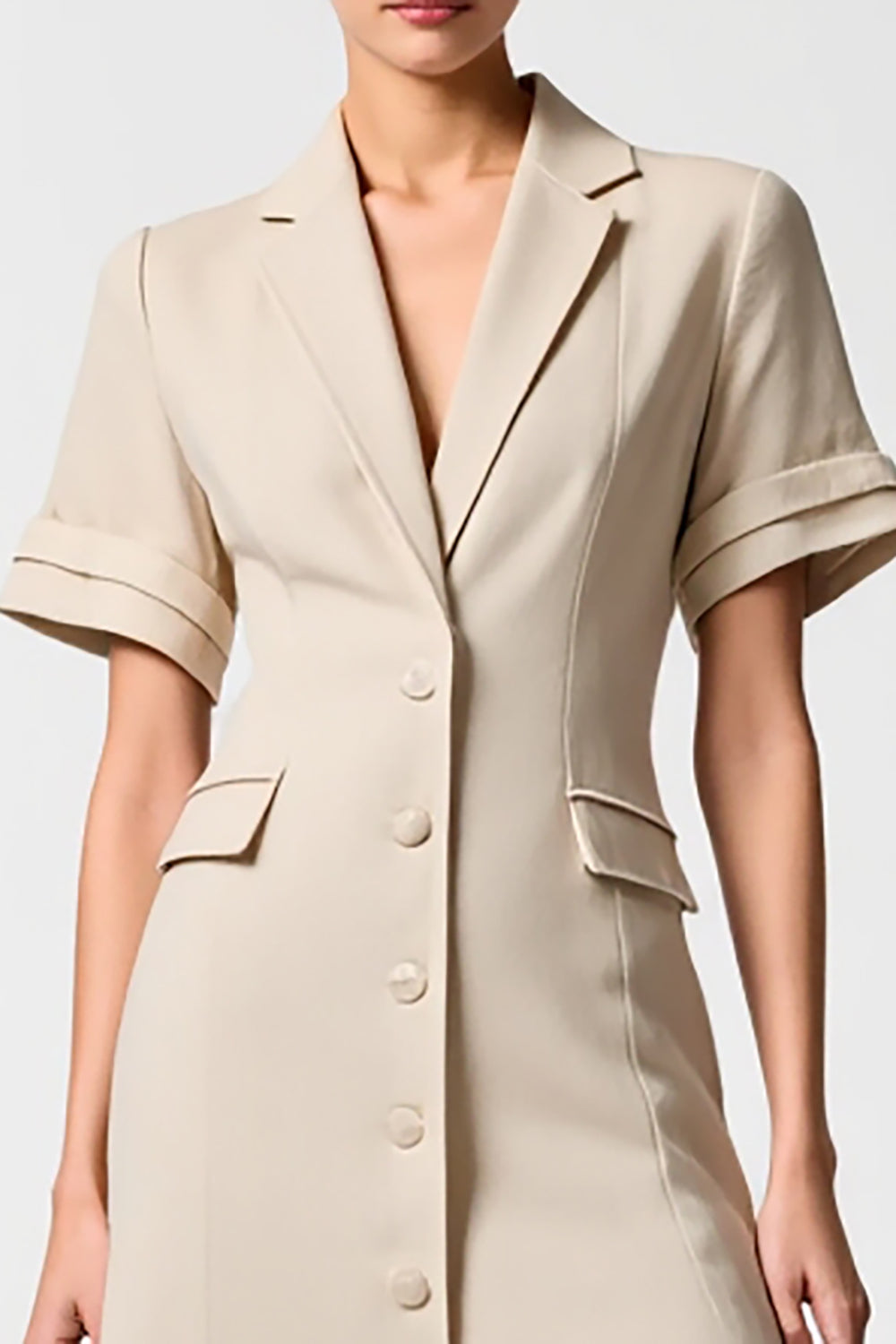 Grey Shawl Lapel Buttons Long Work Dress with Pockets