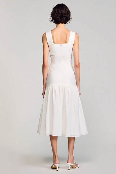 Zapaka Women Simple White Square Neck Midi Graduation Dress A Line Little  White Dress – ZAPAKA
