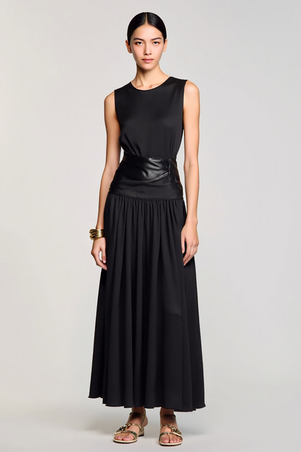 Black Simple Round Neck Long Wedding Guest Dress