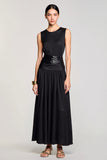 Black Simple Round Neck Long Wedding Guest Dress