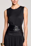 Black Simple Round Neck Long Wedding Guest Dress
