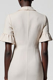 Grey Satin Shawl Lapel Sheath Midi Work Dress with Pockets