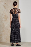 Black Sheath Long Polka Dot Dress with Short Sleeves