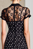 Black Sheath Long Polka Dot Dress with Short Sleeves