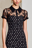 Black Sheath Long Polka Dot Dress with Short Sleeves