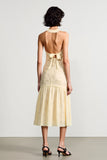 Apricot Round Neck Backless Midi Summer Dress with Appliques