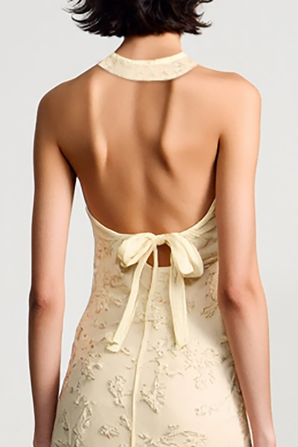 Apricot Round Neck Backless Midi Summer Dress with Appliques