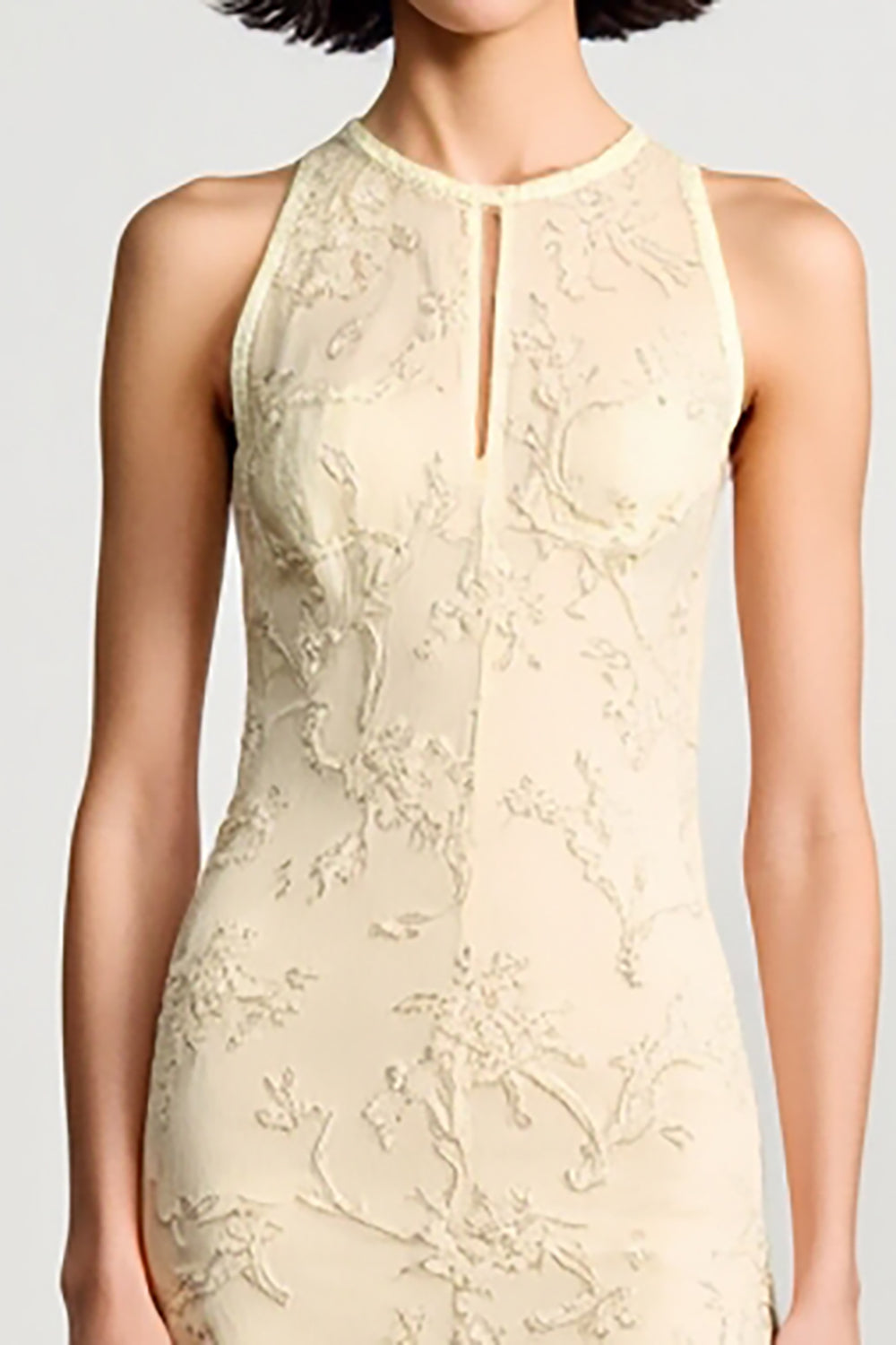 Apricot Round Neck Backless Midi Summer Dress with Appliques