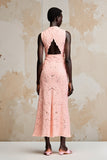 Pink Lace V-Neck Ruched Long Summer Dress with Slit