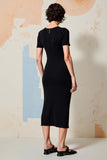 Simple Black Round Neck Midi Wedding Guest Dress with Short Sleeves