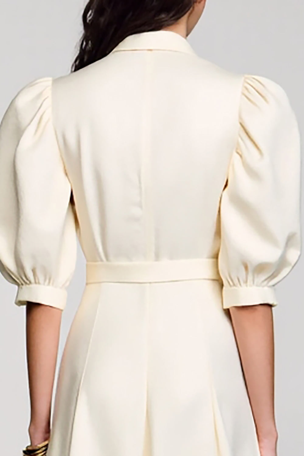 Ivory Shawl Lapel A Line Satin Midi Work Dress