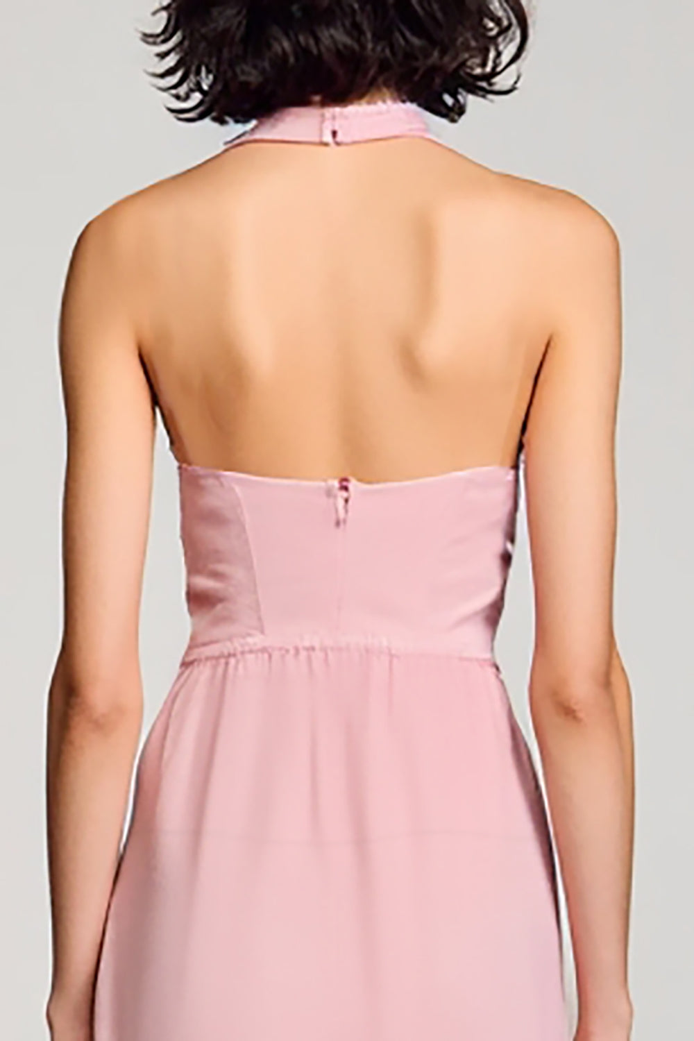 Pink Halter Backless Midi Wedding Guest Dress with Slit