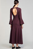 Burgundy A Line Bow Long Wedding Guest Dress with Sleeves