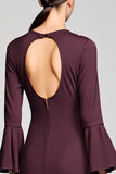 Burgundy A Line Bow Long Wedding Guest Dress with Sleeves