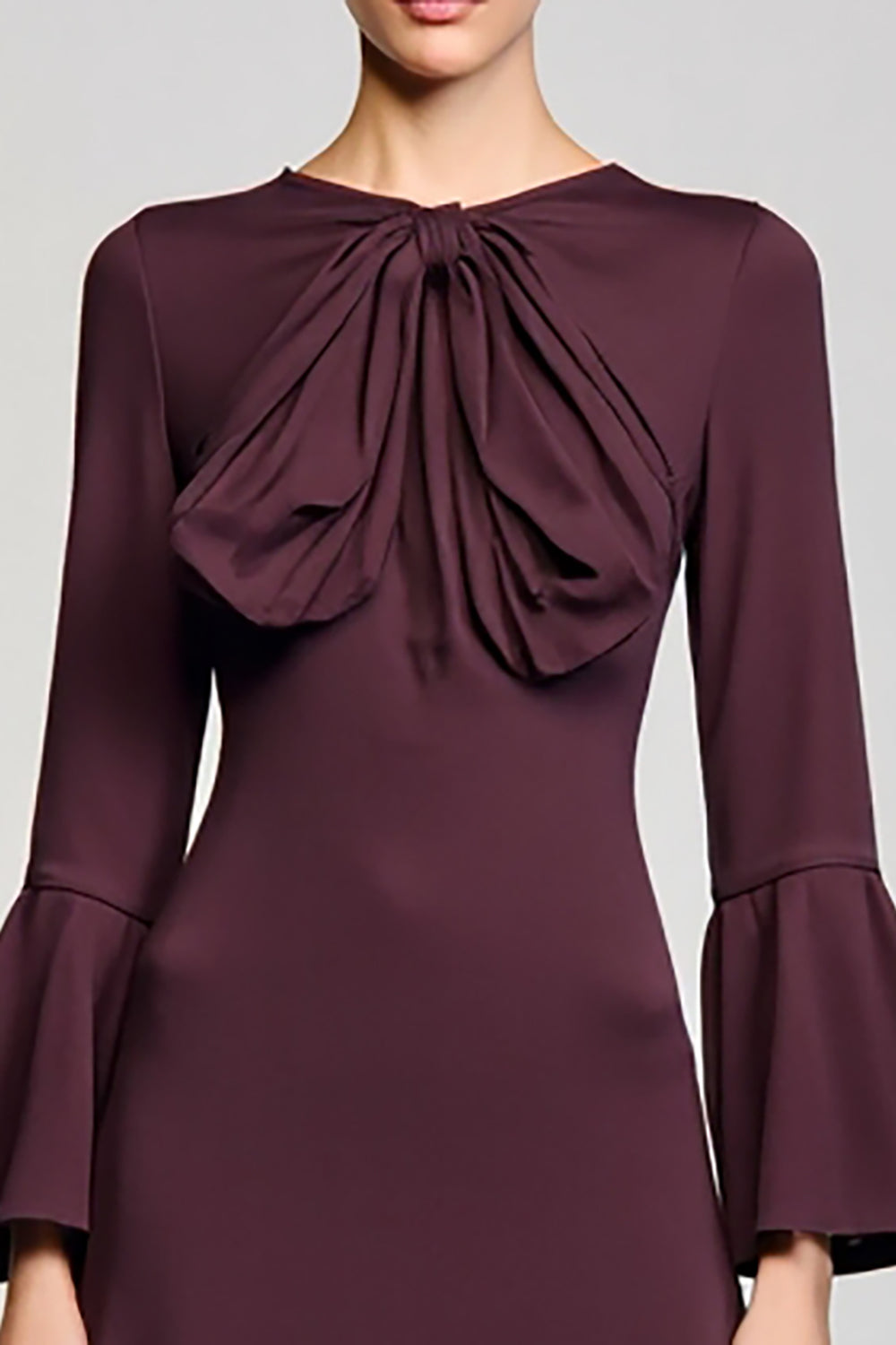 Burgundy A Line Bow Long Wedding Guest Dress with Sleeves