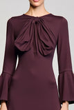 Burgundy A Line Bow Long Wedding Guest Dress with Sleeves