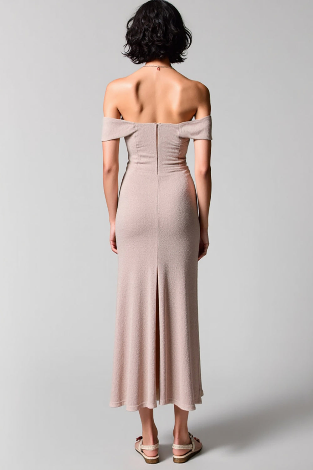 Simple Fog Off the Shoulder Midi Wedding Guest Dress