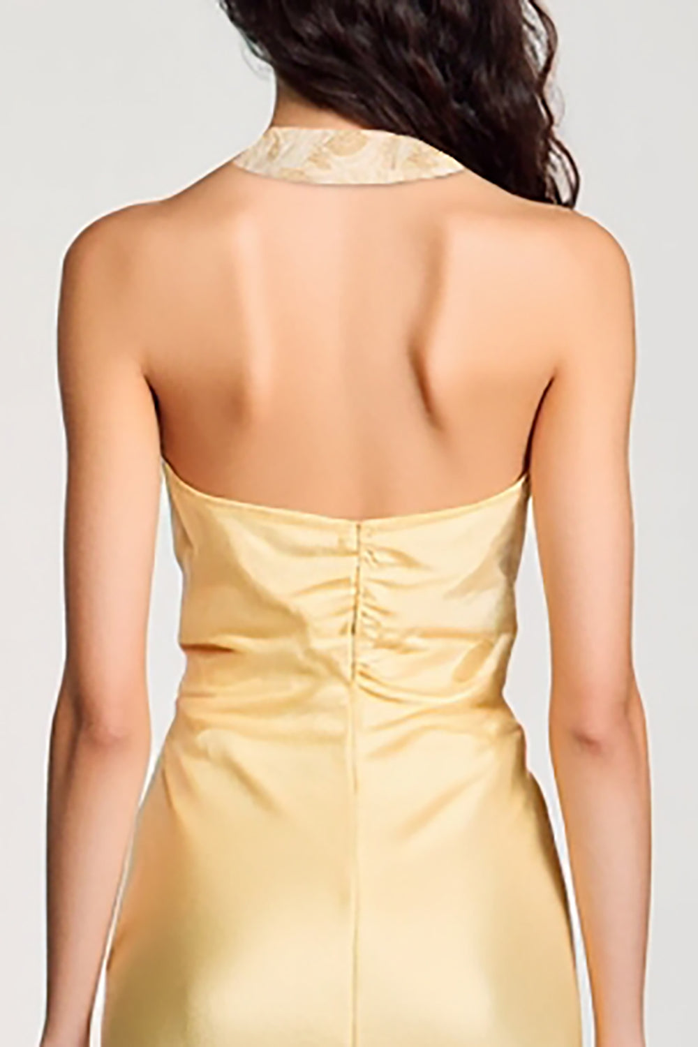 Yellow Halter Bodycon Midi Bow Wedding Guest Dress