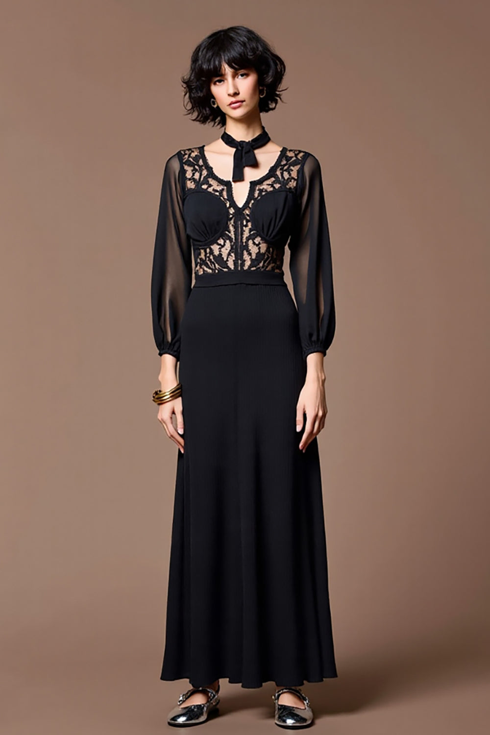 Black Lace A Line Wedding Guest Dress