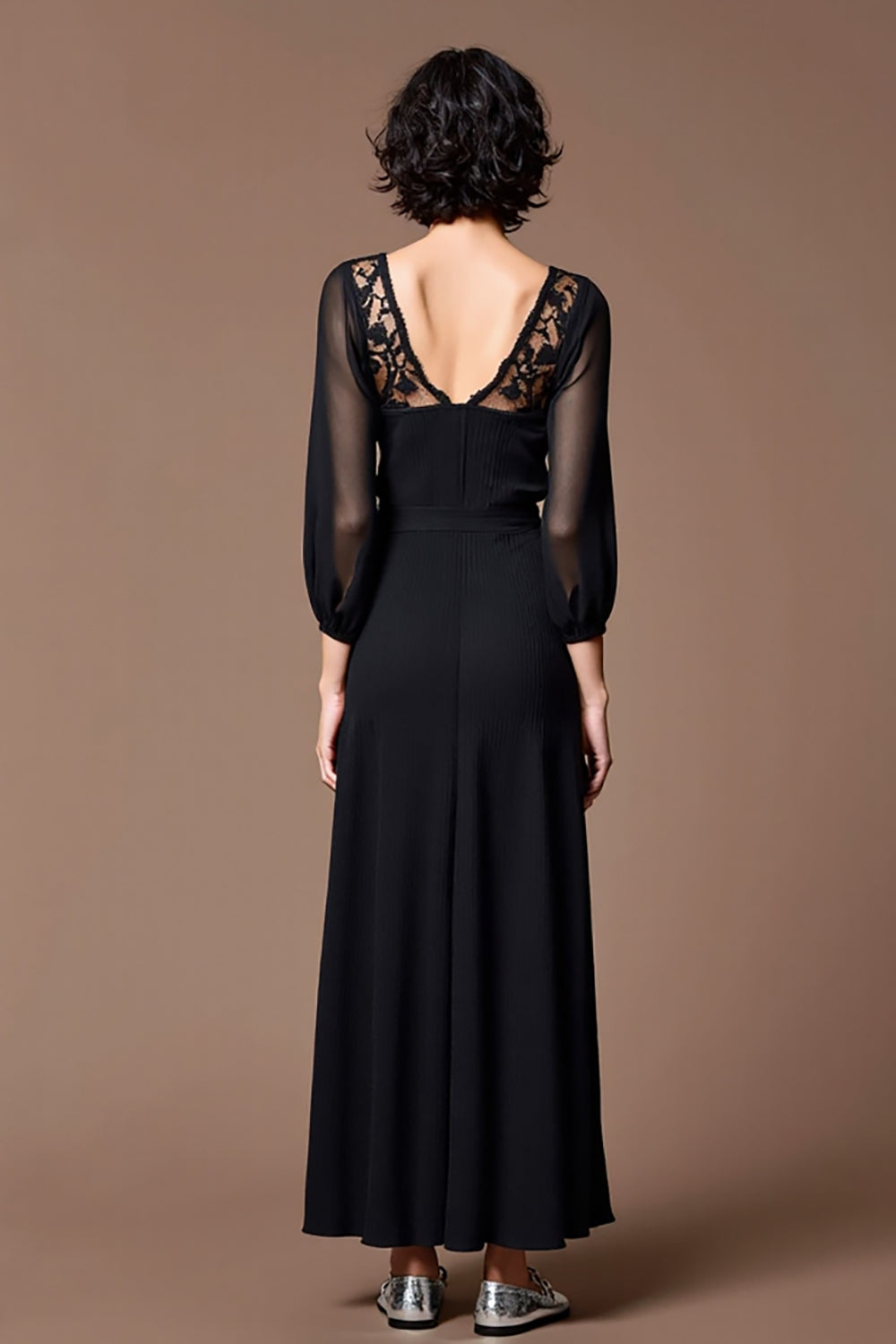 Black Lace A Line Wedding Guest Dress