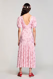 Pink Printed A Line Ruched Wedding Guest Dress