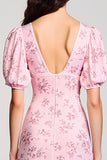 Pink Printed A Line Ruched Wedding Guest Dress