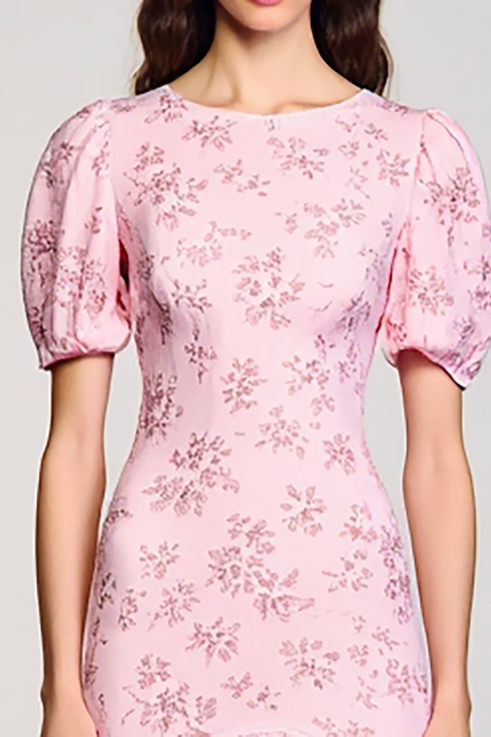 Pink Printed A Line Ruched Wedding Guest Dress