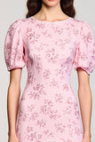 Pink Printed A Line Ruched Wedding Guest Dress