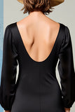 V Neck Black A Line Ruched Wedding Guest Dress