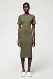 Olive Sheath Satin Midi Wedding Guest Dress