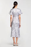 Grey Printed Short Sleeves Sheath Wedding Guest Dress