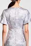 Grey Printed Short Sleeves Sheath Wedding Guest Dress