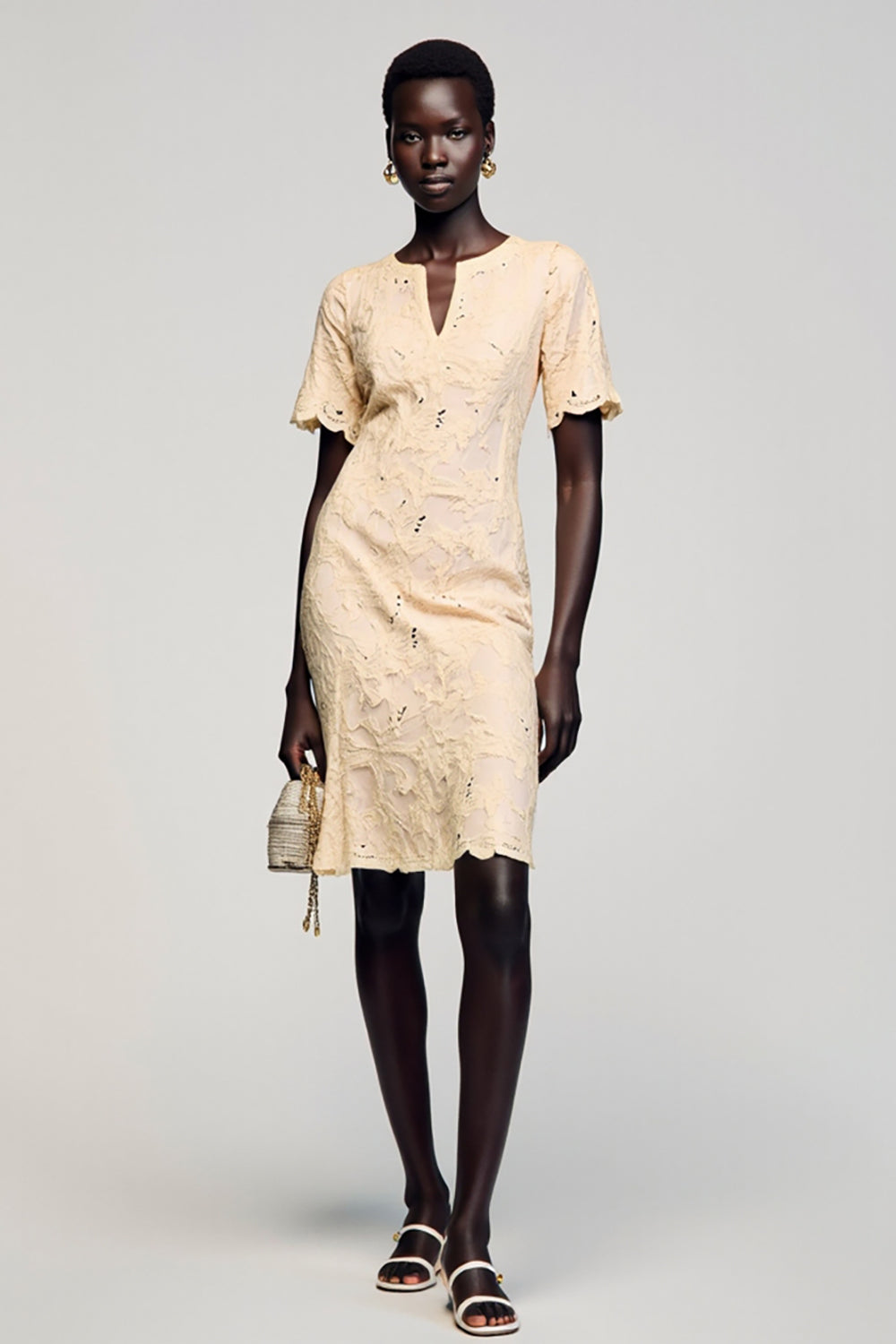 Lace Sheath Apricot Wedding Guest Dress