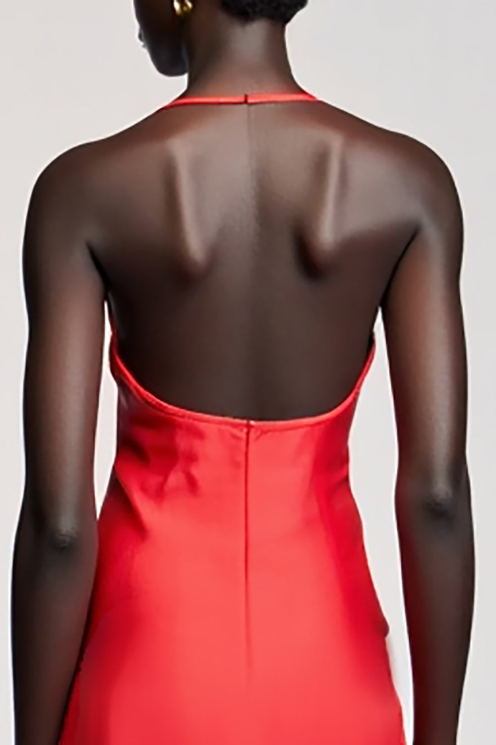 Halter Red Sheath Ruched Chiffon Wedding Guest Dress