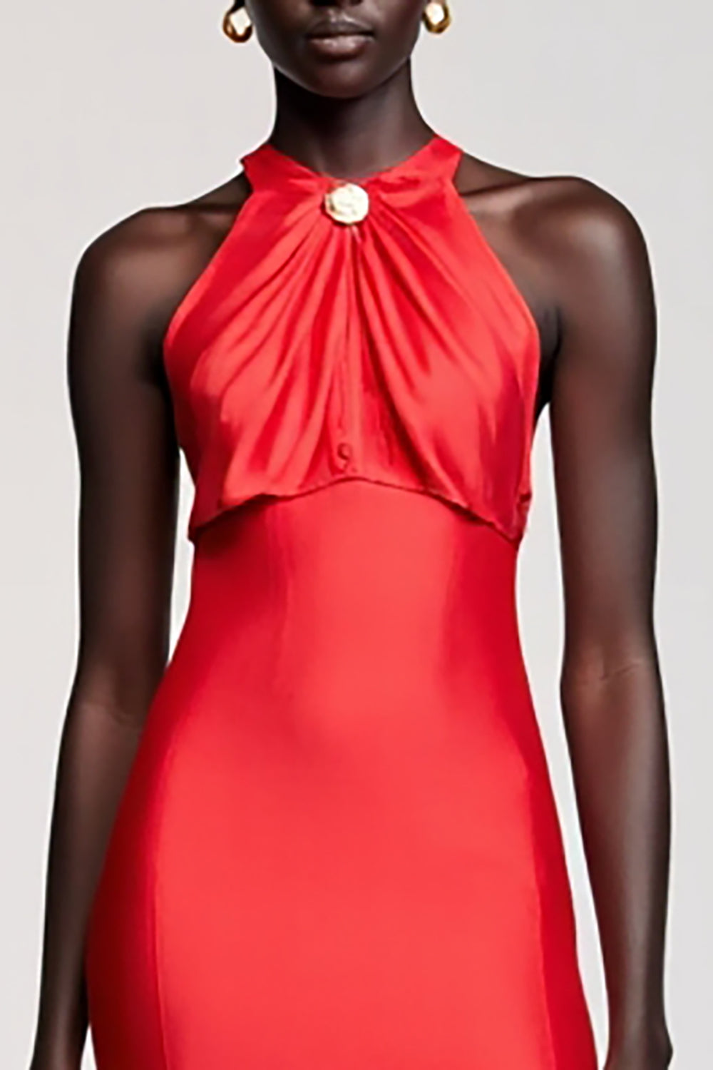 Halter Red Sheath Ruched Chiffon Wedding Guest Dress