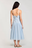 Chiffon Blue Spaghetti Straps A Line Wedding Guest Dress