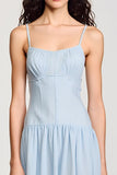 Chiffon Blue Spaghetti Straps A Line Wedding Guest Dress