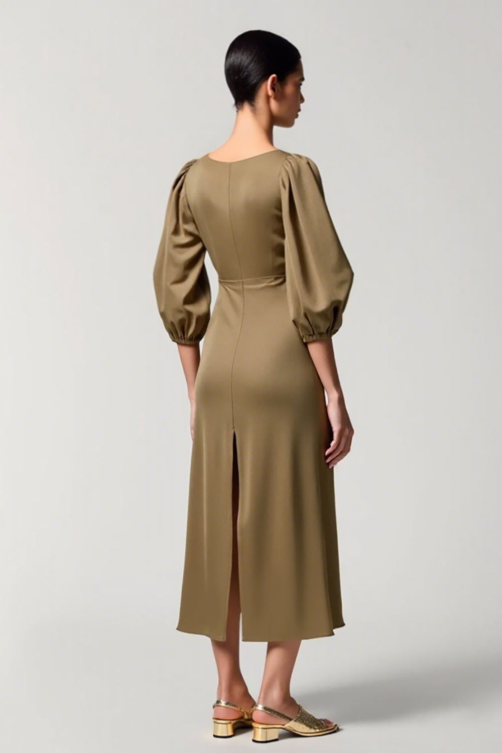 Square Neck Olive A Line Wedding Guest Dress