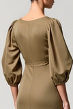 Square Neck Olive A Line Wedding Guest Dress