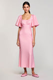 Pink Sheath Chiffon Square Neck Wedding Guest Dress